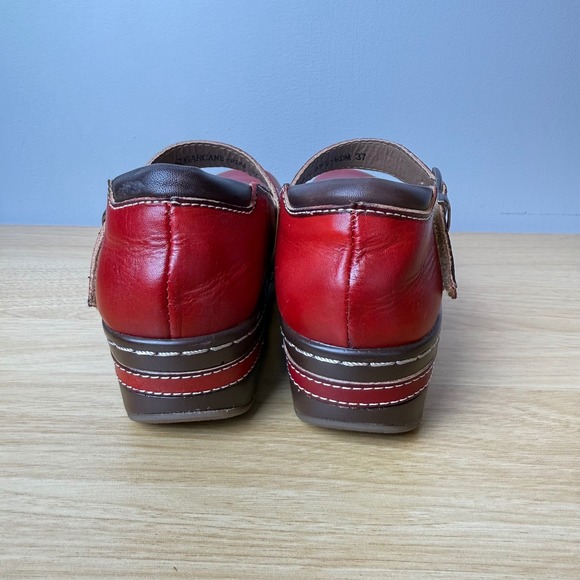 Spring Step L'Artiste Sugarcane Mary Jane Clogs Womens 37 Red Excellent Leather - Picture 6 of 9